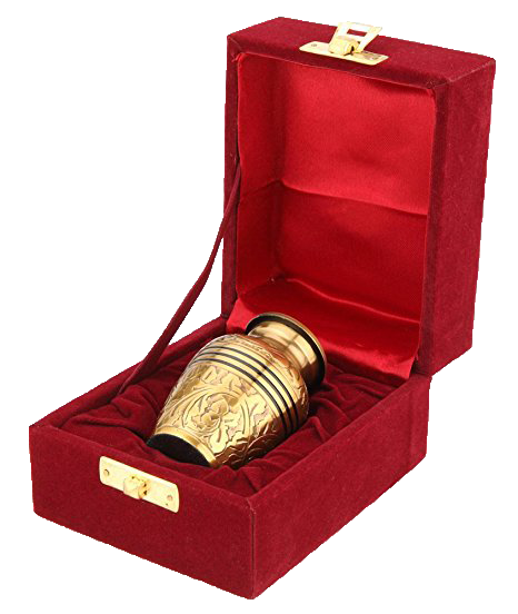 Small brass urn designed to hold a small portion of cremated remains