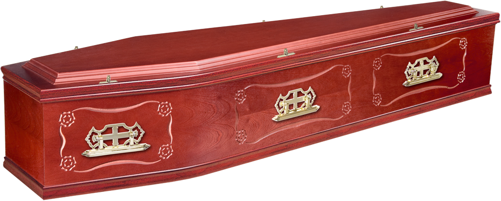 Wood veneered coffin with Tudor Rose detail